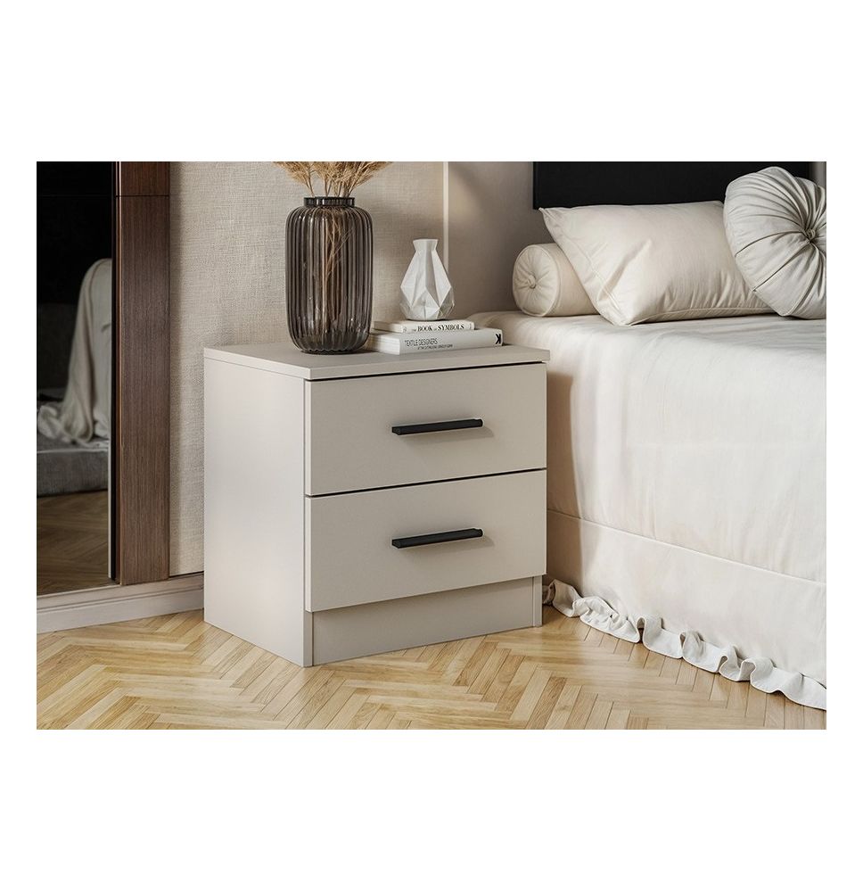 Mesita de Noche 2 cajones, Mesilla de Noche Acabado en Beige y Negro, Medidas: 39,6 cm (Largo) x 33,5 cm (Fondo) x 43 cm (Alto)