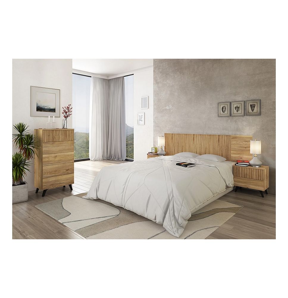 Cabezal + Dos Mesitas de Noche + Sinfonier, Mauvella - Rayas, Medidas: 210 cm (An) x 55 cm (Al) x 35 cm (Fon)