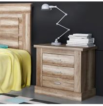 Mesita de Noche 3 Cajones, Mesilla de Dormitorio, Color Cañón , Medidas: 66 cm (anc) x 39,6 cm (Fo) x 63,8 cm (Al)