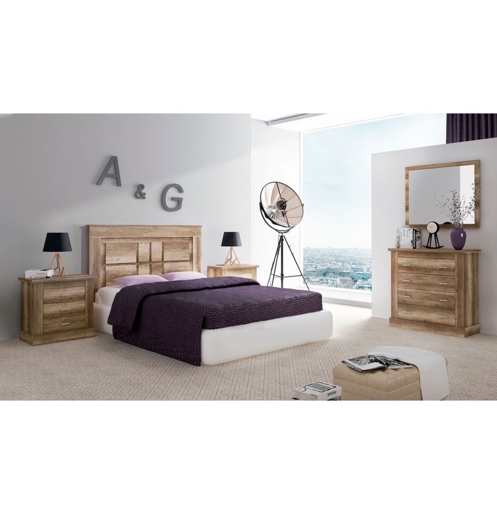 Pack de Dormitorio con Cabecero de 160 x 120 cm + 2 Mesitas de Noche + Cómoda | Color Cañón