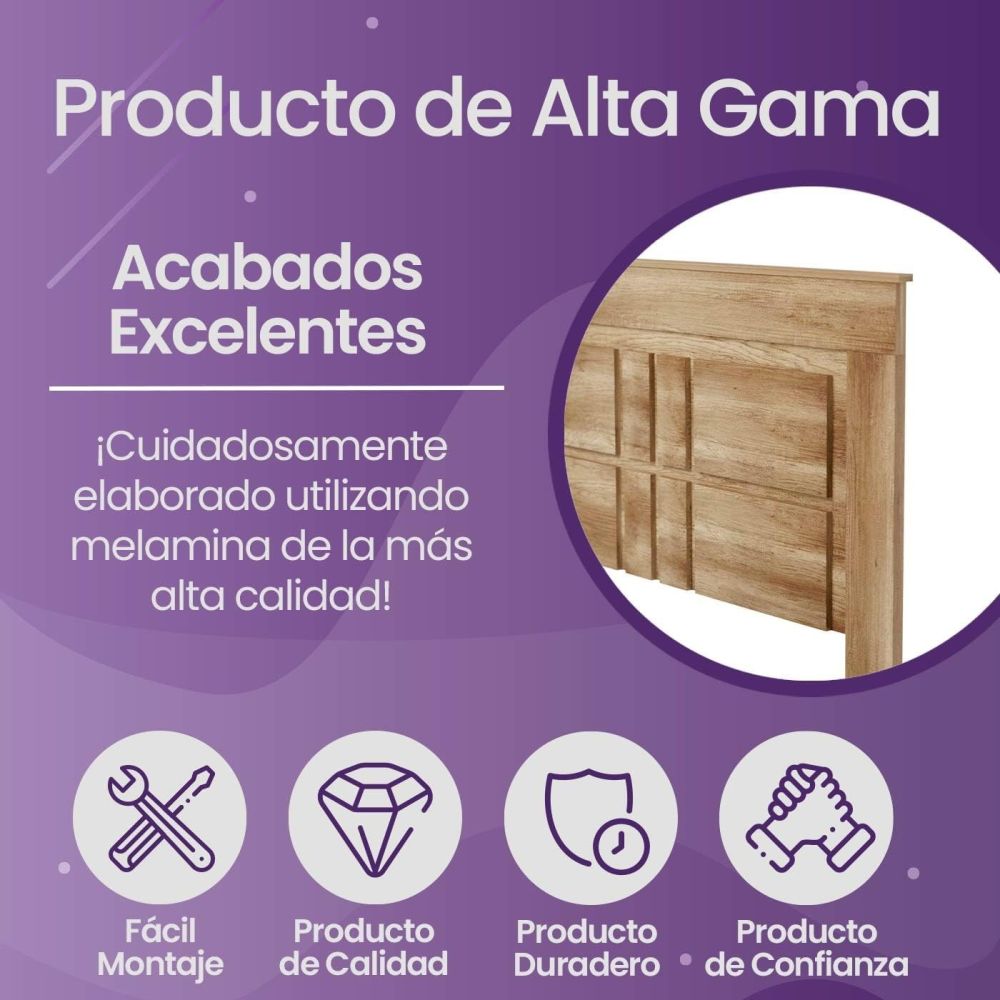 Pack de Dormitorio con Cabecero de 160 x 120 cm + 2 Mesitas de Noche + Cómoda, cañón