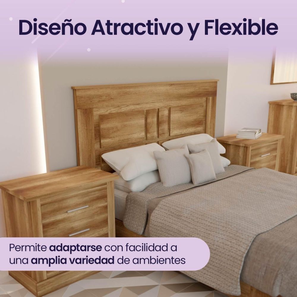Pack de Dormitorio con Cabecero de 160 x 120 cm + 2 Mesitas de Noche + Sinfonier, cañón